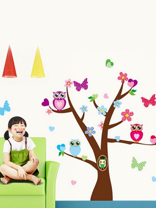 Búho calcomanías de Pared Árbol Colorido Arte de la Pared de Dibujos Animados Etiqueta de La Pared pegatinas de pared de animales DIY para niños sala de decoración del hogar