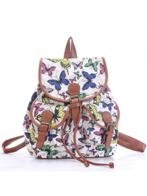 Damemode Canvas Rygsæk Skoletaske Vintage rygsæk Klassisk sommerfugletryk Casual taske