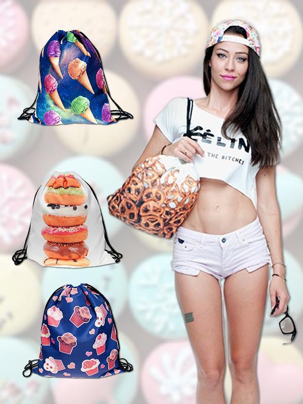 Unisex Escolar ryggsäck snabbmat Dragsko Print Resor Harajuku väskor