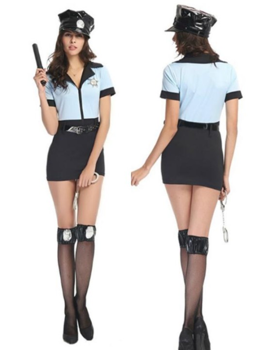 Mujeres adultos sexy uniforme de la mujer policía establece con sombrero Cosplay traje de lencería vestido