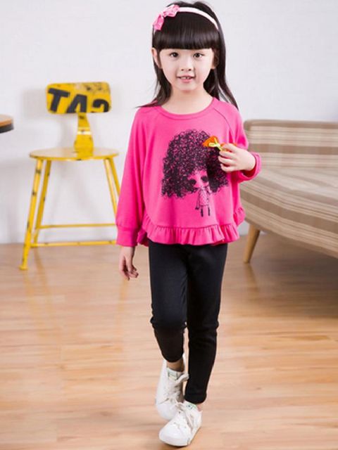 Bébé filles printemps automne enfants ensemble de vêtements sauvage-curl up manches chauve-souris dessin animé coton vêtements ensembles costumes enfants à manches longues pull pantalon costume