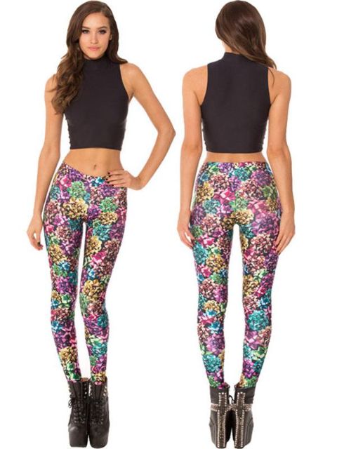Ný tíska svart mjólk marglit stjörnuprint leggings Fitness Skinny Pencil buxur fyrir konur