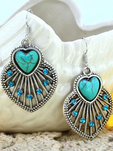Ancient Heart Hollow Out Dameøreringe Boheme Sølvbelagte Turkis Dangle Ørering Festtilbehør i høj kvalitet