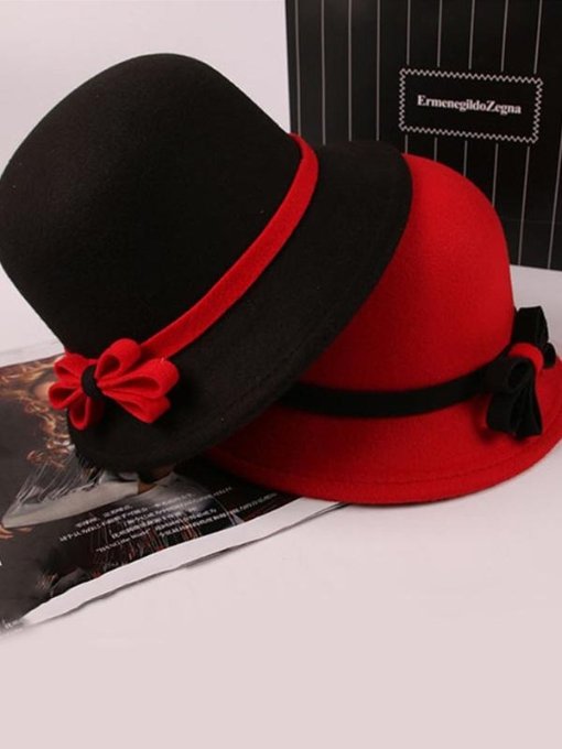 Femmes élégantes hiver et automne copie laine chapeau haut de forme décoratif Bowknot dames chaud parasol tête casquette melon chapeau