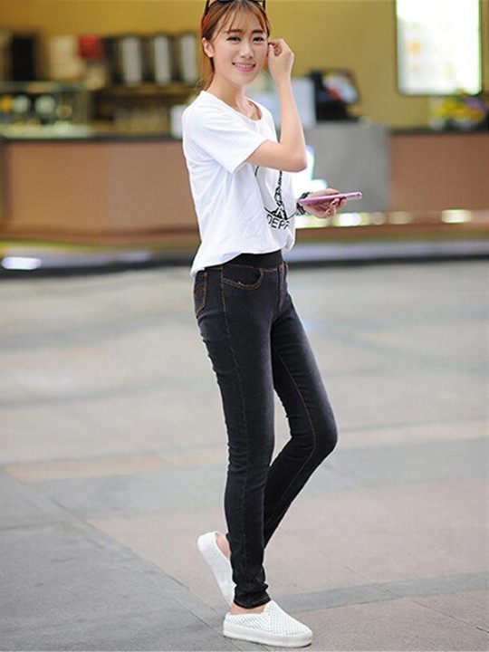 Primavera y otoño cintura elástica Skinny Jeans Mujeres Slim Fashion más tamaño Denim Long Pencil Pants