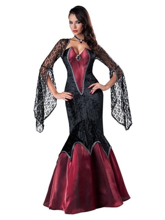 Women Halloween Costume Party Sexy Devil Fitted Uniforms Temptation Vampire Maxi Dress Adult Cosplay Costume