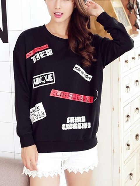 Fashion Autumn Women Letter Print Bodycon Plus Size Sweatshirt Trendy Casual O-neck Loose Tops & T-Shirts