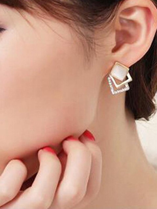 Nýir einfaldir Elegant Cube Gemstone Eyrnalokkar