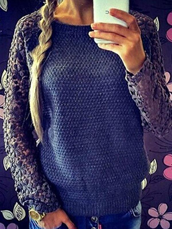 Kvinders blonder hæklet syning Langærmet strikkede trøjer Efterår vinter pullovere