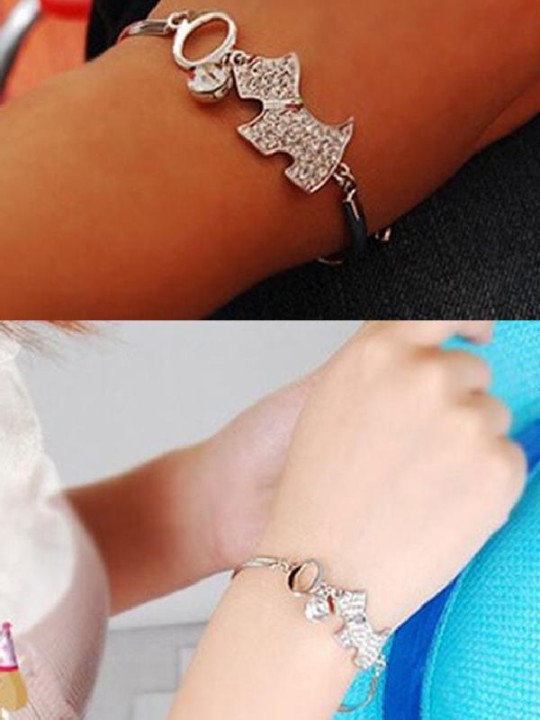 Bracelet en argent pour chien mignon en alliage de diamants à la mode pour femmes