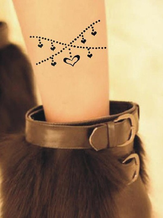 Sexy Slim Flocking Stylish Tattoo Heart Bracelet Print Mesh Sheer Stockings Pantyhose