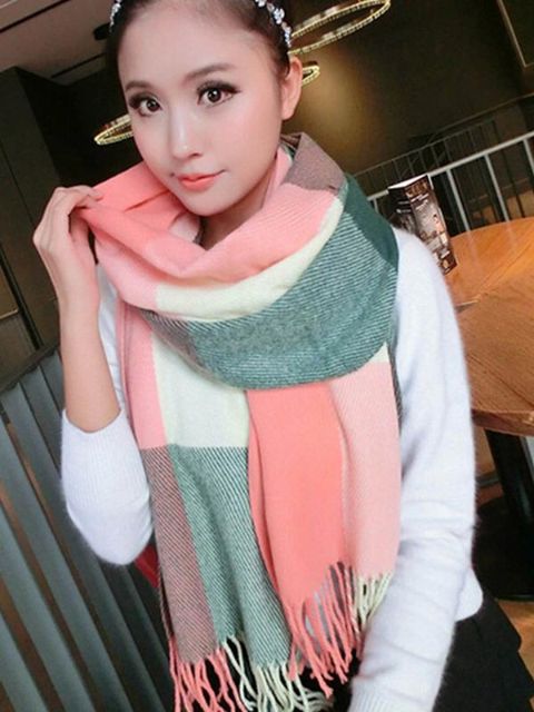 Koreansk Efterår Vinter Ultralong Uld Spinning Grid Tørklæde Unisex Varme Tørklæde Sjal