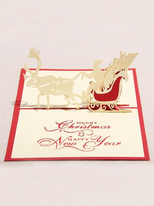Chinese Paper Cutting Elk Creative 3D Greeting Cards Handmade Paper-cut Folding Card Postcards
