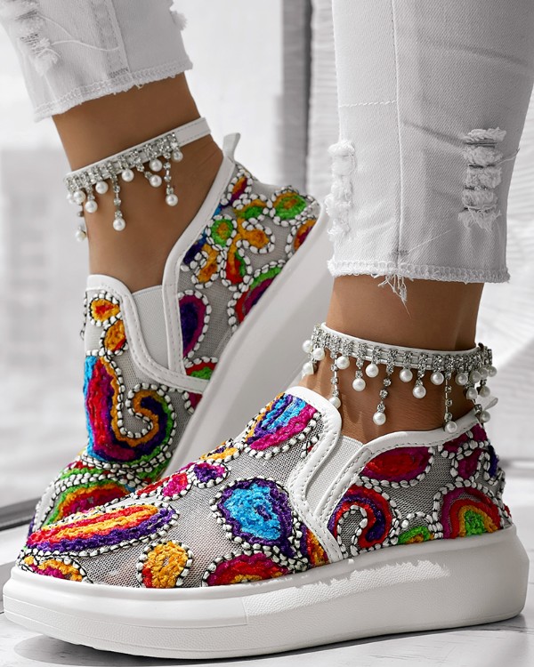 Multicolor Floral Paisley Pattern Breathable Sneakers