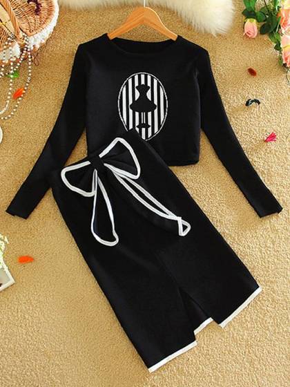 Damenmode Sexy Anzug Sets 2 Stück Floral Shirt Bluse + Bowknot Slim Skirt