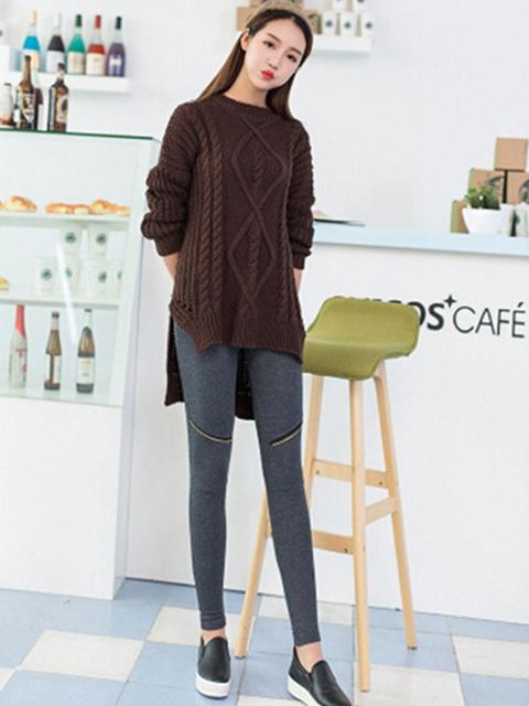 Nouveau mode Pop Fitness femmes coton Leggings genou fermeture éclair couture Leggings mince pantalon élégant