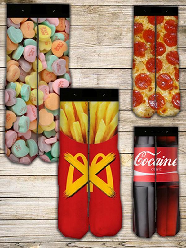 New Unisex Piza Heart Shaped Candy Cola Bottle Chips Pattern 3D Digital Printing Fashion Individual Design Stockings Long Stocks