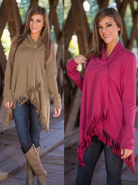 Las nuevas borlas irregulares de la moda de las mujeres calientes cubren la blusa del botón de manga larga caliente del otoño