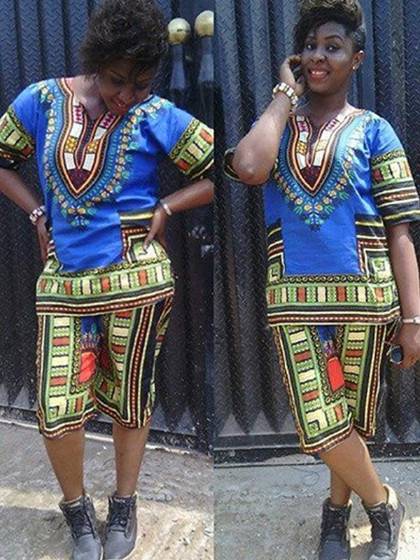 Damemode Vintage Print Halværmet skjorte + Shorts Print Casual jakkesæt