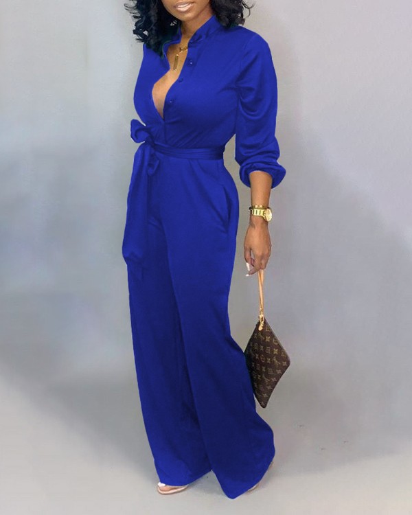 Buttoned Pocket Design Casual Jumpsuit