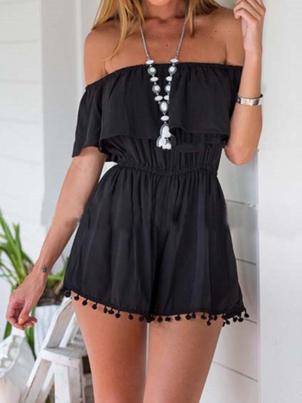 Sexig enfärgad Axelbandslös Jumpsuit Romper Playsuit Casual Jumpsuit