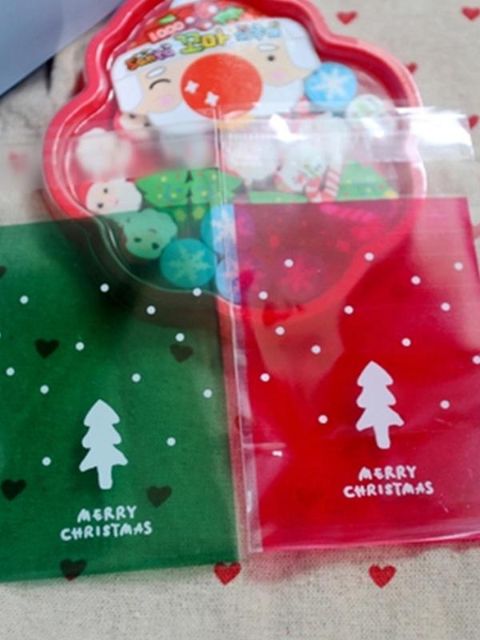 95 PCS / lot emballage de biscuits arbre de noël / points sacs en plastique auto-adhésifs pour biscuits paquet de cuisson de collations noël