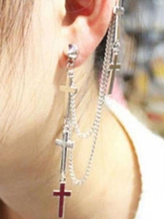 Moda Feminina Nova Personalidade Estilo Punk Cruz Tassel Ear Clipe Ear Stud Brincos