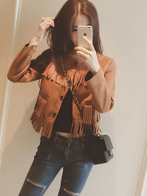 Haust tíska kvenna rúskinsskúfur meðfylgjandi Cardigan bolir Yfirhafnir OL Slim Fit stutthluta jakki