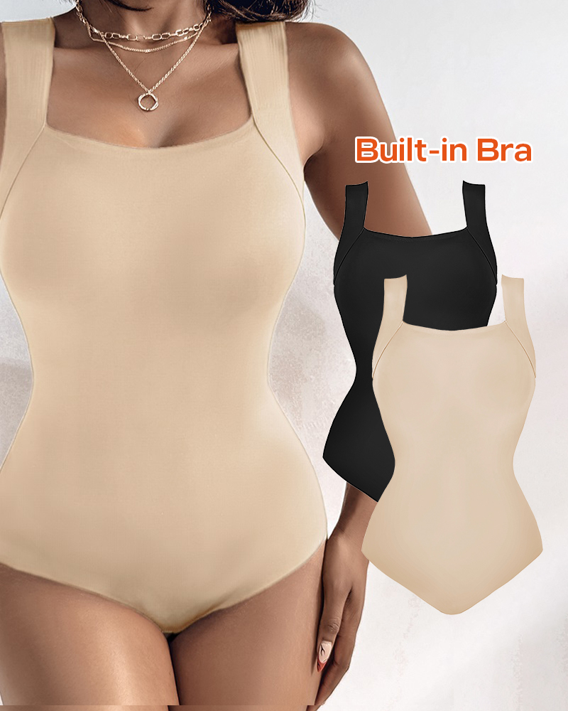 ChicMe 2PCS ContourX U Neck Shapewear Built-in Bra Sleeveless High Strechy Slim Fit Tank BodySuits