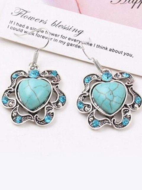 Oval Sterling Silber Kristall Türkis baumeln Ohrringe Charme Kristall alten tibetischen Ohrringe für Frauen