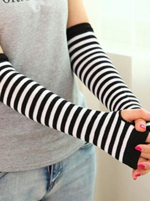 Tíska Kvenkyns Langar rendur hanskar Fingerless Haust Vetrarprjónaðir hanskar Stelpur Yndislega hlýir Twist Ermar hanskar