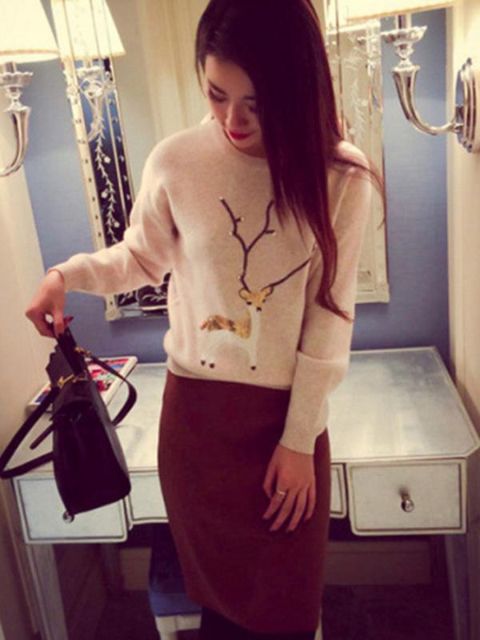 Gleðileg jól Sequin Útsaumur Dádýr Prenta Peysur Mjúkir Loose Knitwear Casual Pullover