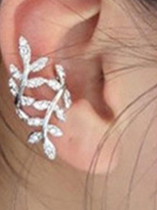 New Women's Punk Rock Retro Earrings Crystal Leaf Ear Cuff Warp Clip Ear Stud Cute Korean Style