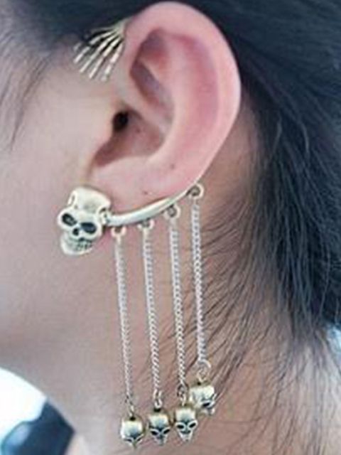 Goth Punk Ghoul Mão Skeleton Head Earrings