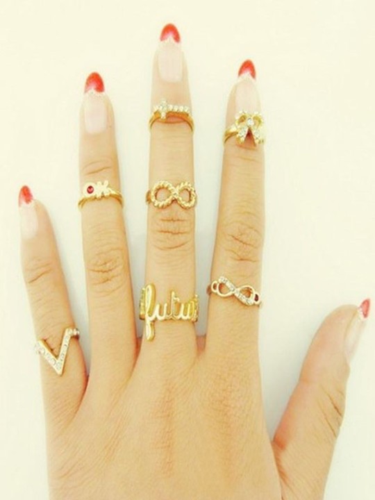 7Pcs Hot Sell Mix Top Fashion Cute Knuckle Gold Cut Above Ring Band Midi Rings cool punk