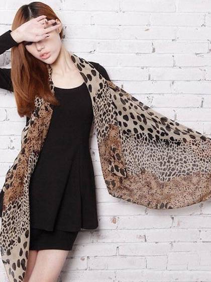 Pañuelos de gasa de seda de señora Shawl Leopard del abrigo largo largo noble de las mujeres de la manera (leopardo del color) _RP