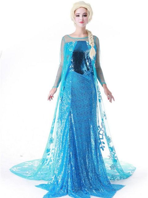 Erwachsene Frauen Kleid Gefrorene Elsa Königin Blau Kostüm Elsa Kleider Blau Cosplay Kleid