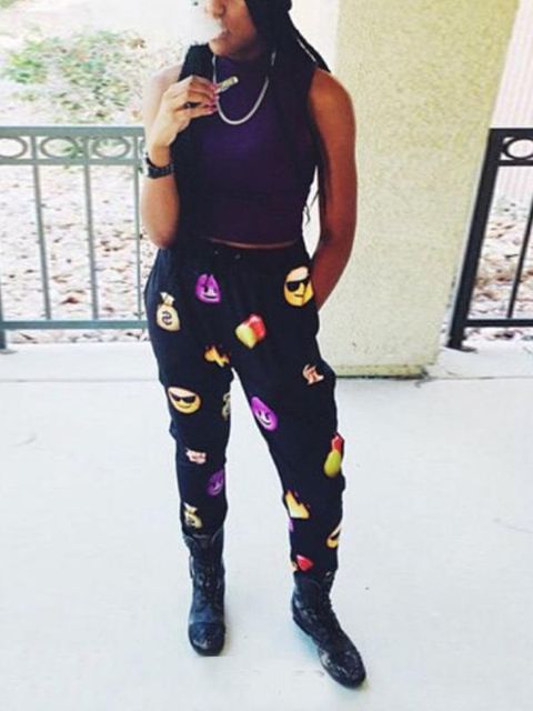 Tíska Unisex stafræn emoji prentuð frjálslegur joggerbuxur flott íþrótt úti Harem buxur Big Yard Loose Fit Sport Leggings