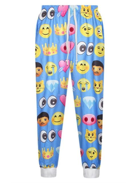 Damenmode Emoji Print Muster lose Yoga Sport Leggings Hose Hose Jogger Hosen