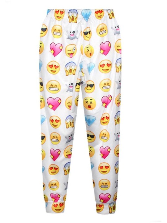 Damemode Emoji Print Mønster Løst Yoga Sport Leggings Bukser Pant