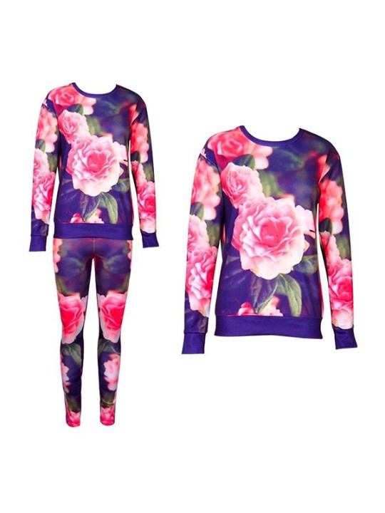 Mode Dam 2st 3D Print vintage blommor Sweatshirt Set / w Byxor kostymset