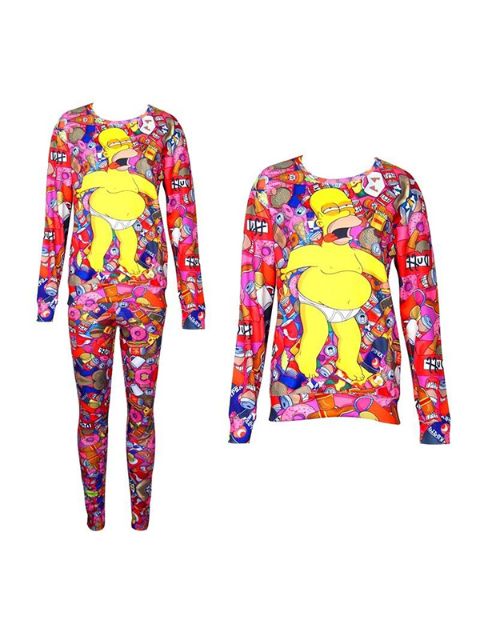 Tíska kvenna 2ST 3D Prenta Simpson sweatshirt sett / w Buxur Leggings Lot