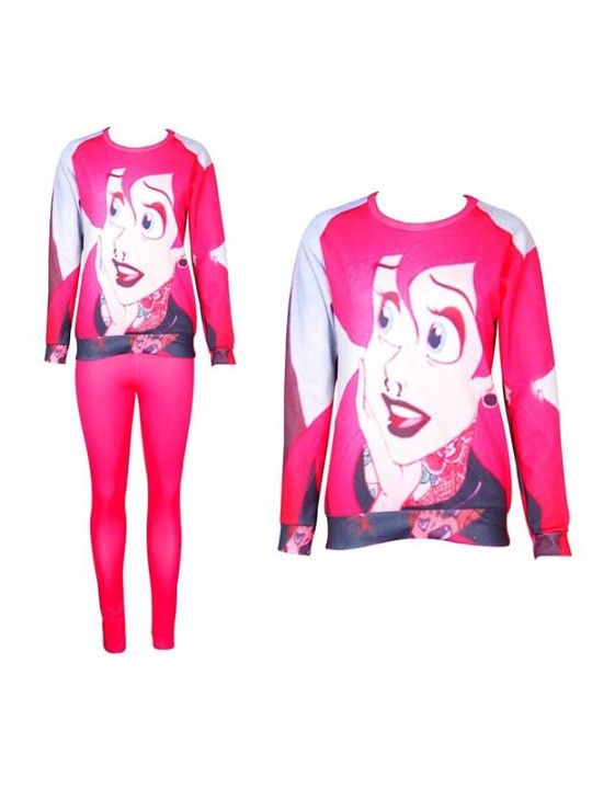 Tískukvenna 2PCS 3D Print Cult Ariel Sweatshirt Set / w Buxur Jakkafatasett