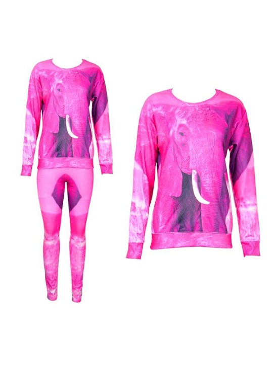 Mode Kvinders 2STK 3D Print pink elefant Sweatshirt Set / w Pants Suit Sets