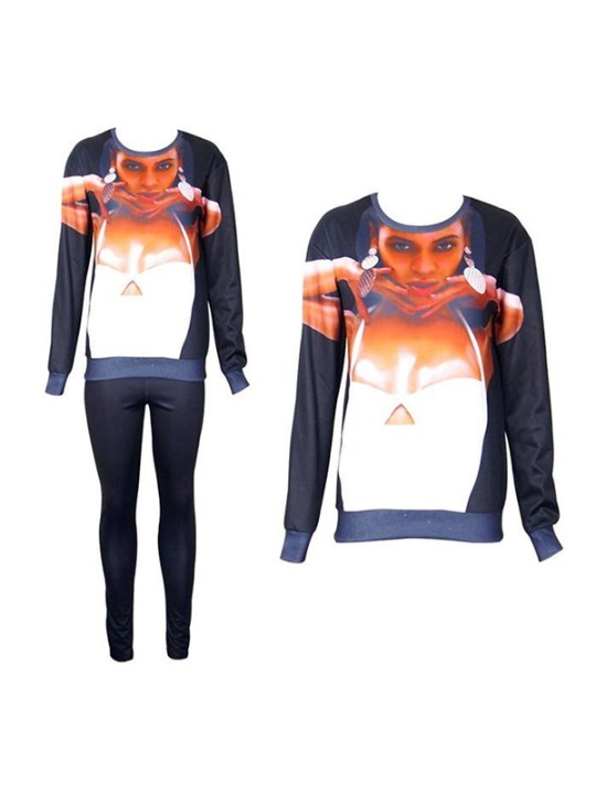 Moda Feminina 2 PCS 3D Impressão Beyonce Cult Camisola Set / w Calças Terno Conjuntos