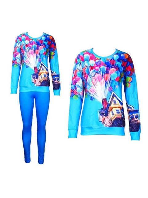 Mode Kvinders 2PCS 3D Print up ballon Sweatshirt Set / w Pants Leggings Lot