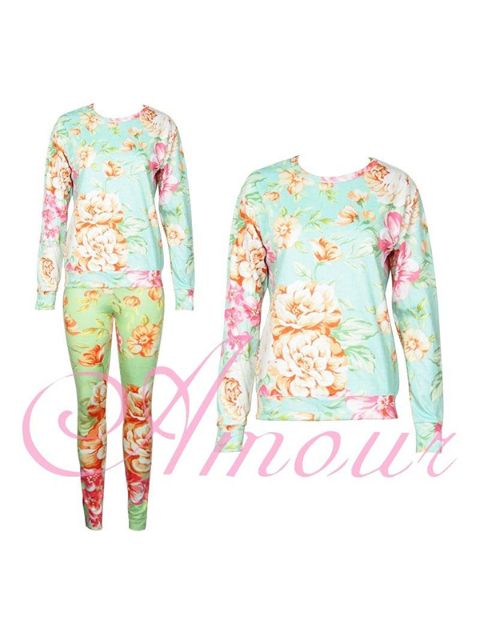 Mode Kvinders 2STK 3D Print Retro Blomster Sweatshirt Sæt / m Bukser Leggings Dragtsæt