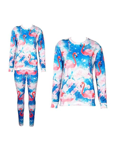 Fashion Women's 2PCS 3D Print galaxy swan Sweatshirt Set /w Pants Suit Sets