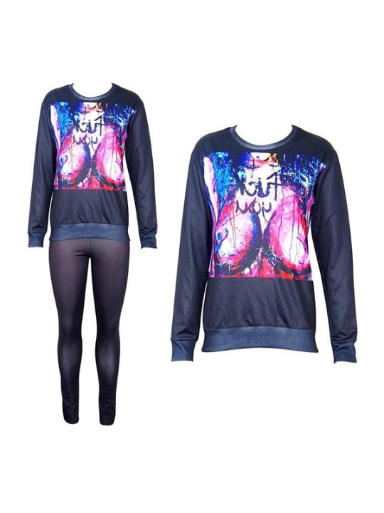 Tíska kvenna 2ST 3D Prentað graffiti Sweatshirt Set / w Buxur föt sett