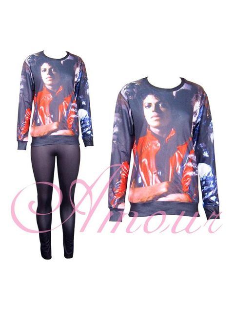 Moda Feminina 2 PCS 3D Imprimir Michael Jackson Camisola Set / w Calças Leggings Lot